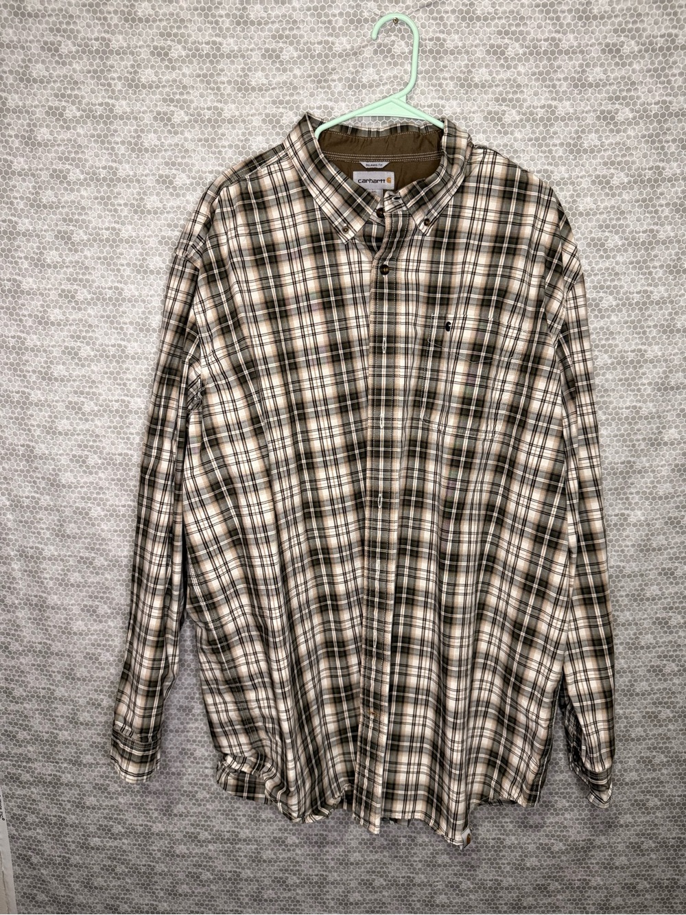 Carhartt Men's Plaid Button-Down Flannel in Beige and Brown Relaxed Fit 3XL Tall